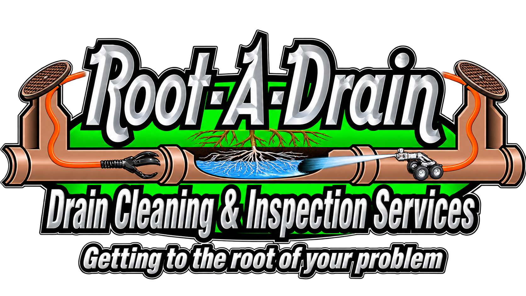 Root-A-Drain drain cleaning and inspection services logo with a sewer pipe cutaway, Bristol PA