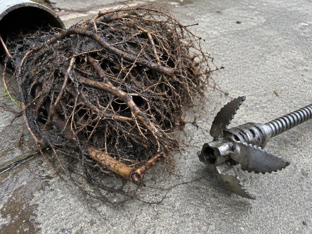 Tree roots removed from a sewer line with a root cutter in Bristol, PA